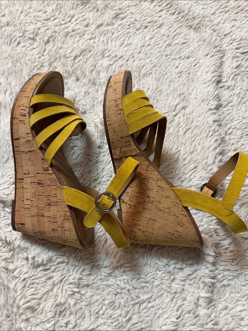 Franco Sarto Mustard Yellow Wedge Sandals with Ankle Strap size 9M